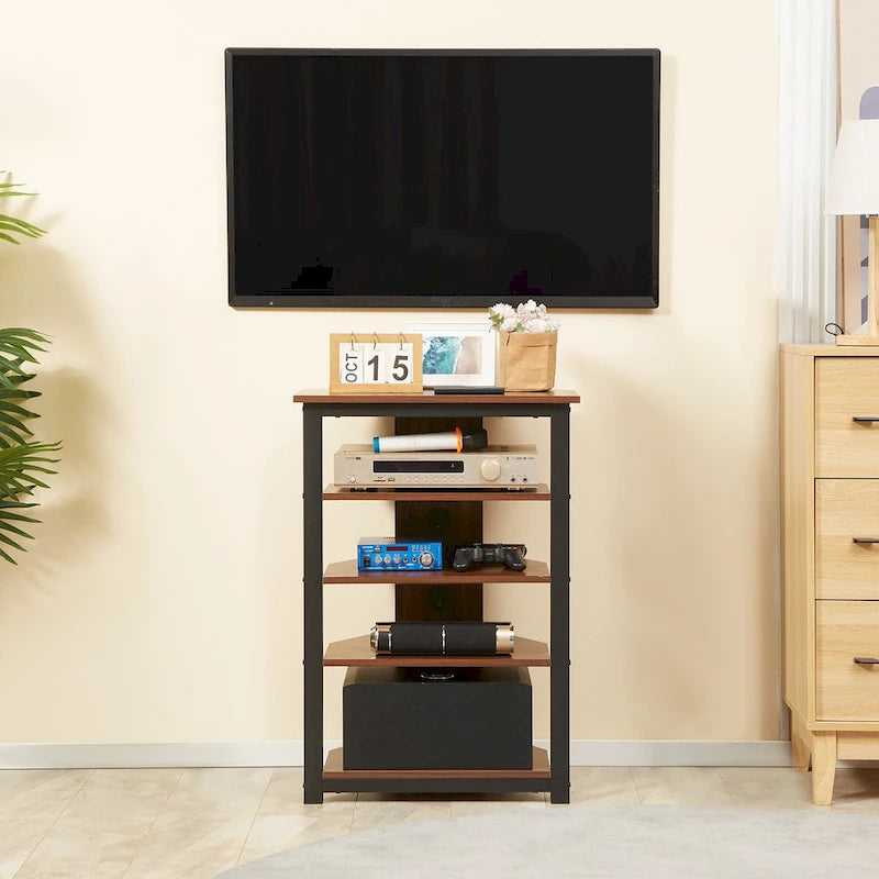 Mobile TV, Mobile Portaoggetti per Audio Video, Torre Audio ad Angolo con Ripiani e Telaio in Acciaio