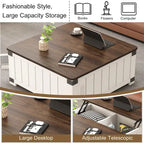 Tavolino da caffè stile rustico con piano sollevabile, contenitore, porte USB e stazione di ricarica