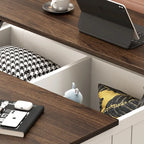 Tavolino da caffè stile rustico con piano sollevabile, contenitore, porte USB e stazione di ricarica