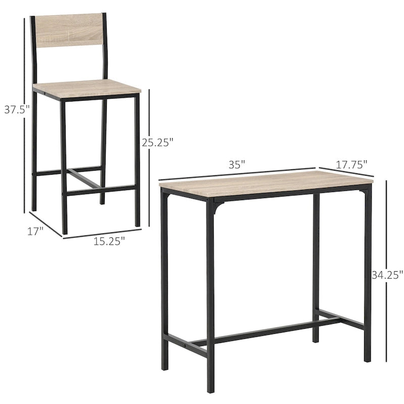 Set tavolo e sedie da bar da 3 pezzi, set da pranzo industriale per 2 persone, tavolo da cucina altezza bancone con sgabelli da bar