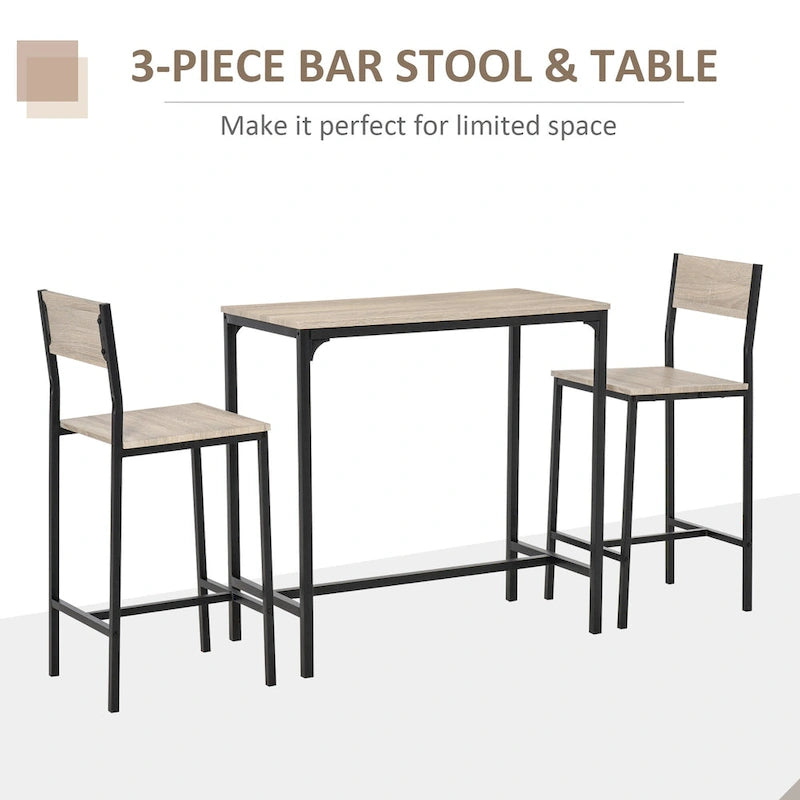 Set tavolo e sedie da bar da 3 pezzi, set da pranzo industriale per 2 persone, tavolo da cucina altezza bancone con sgabelli da bar