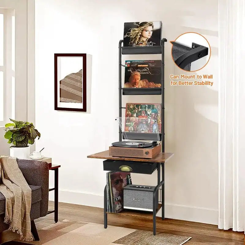 Record Player Stand with Vinyl Storage - 13.8 L x 11.8W x 56.7 H