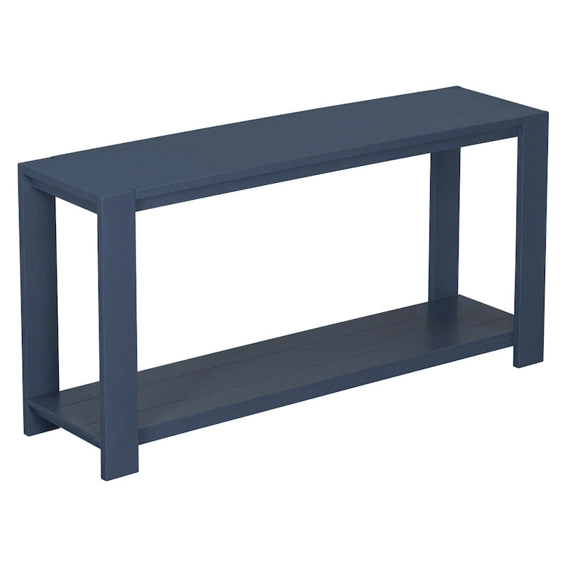 Caratteristiche distintive di una consolle minimalista con ripiano inferiore e quattro gambe, adatta per ingresso, corridoio
