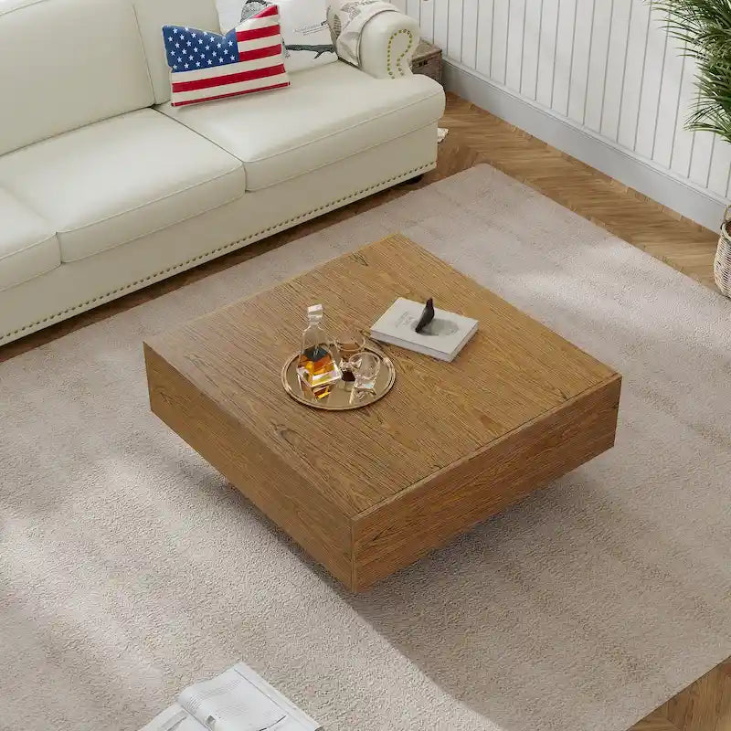 Tavolino da Caffè Quadrato in Legno 35.43 con 2 Cassetti, Texture Legno Marrone - 35.43