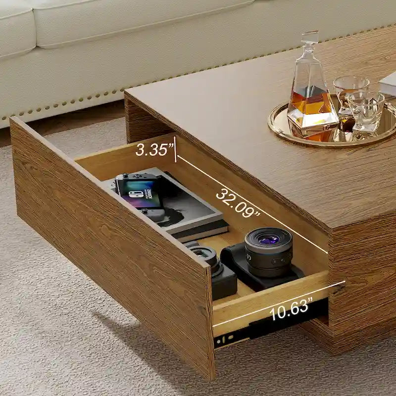Tavolino da Caffè Quadrato in Legno 35.43 con 2 Cassetti, Texture Legno Marrone - 35.43