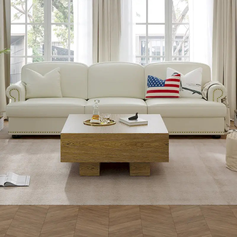 Tavolino da Caffè Quadrato in Legno 35.43 con 2 Cassetti, Texture Legno Marrone - 35.43