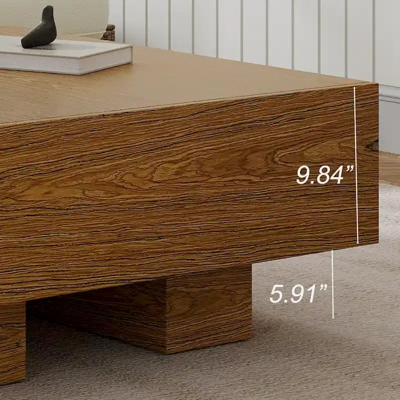 Tavolino da Caffè Quadrato in Legno 35.43 con 2 Cassetti, Texture Legno Marrone - 35.43