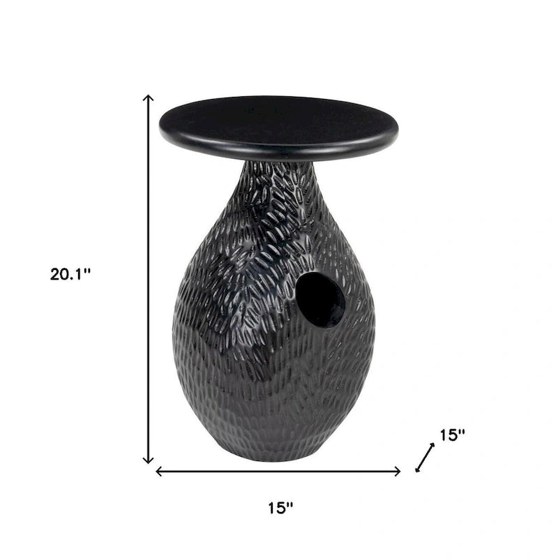 HomeRoots Tavolino con piedistallo rotondo in legno massello nero 20 - 15" X 20,1" X 15"