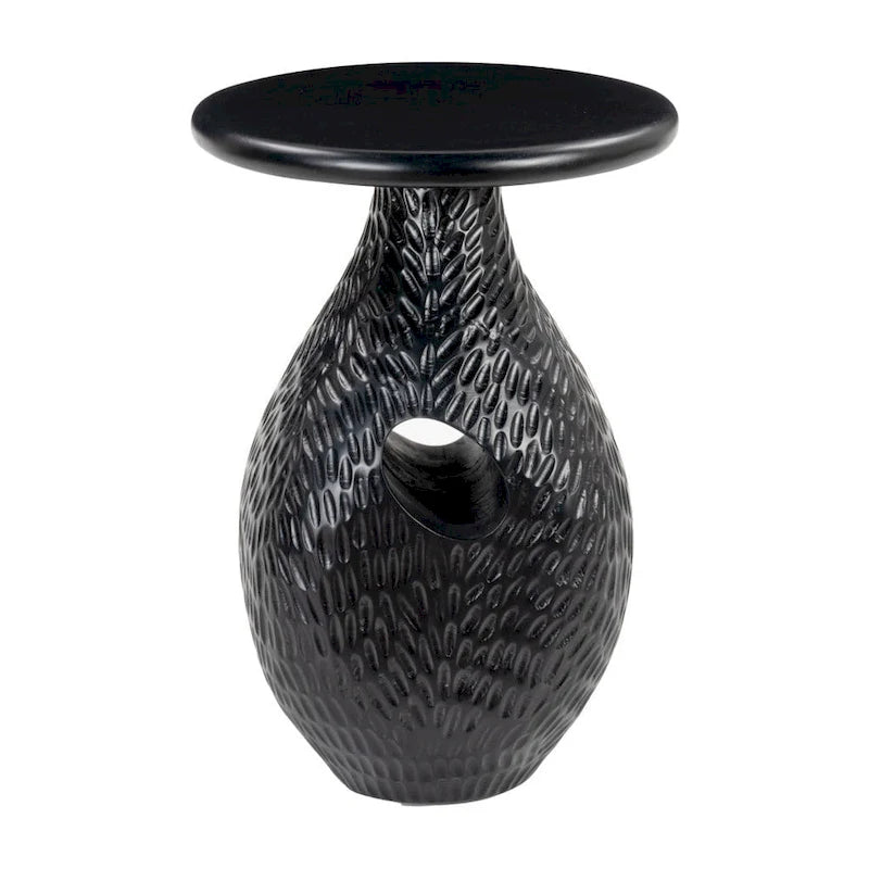 HomeRoots Tavolino con piedistallo rotondo in legno massello nero 20 - 15" X 20,1" X 15"
