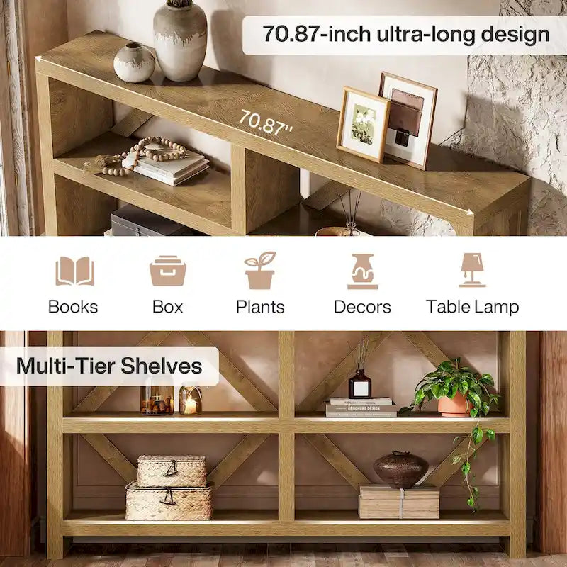Console da 71" con 3 ripiani, tavolino da divano in stile industriale