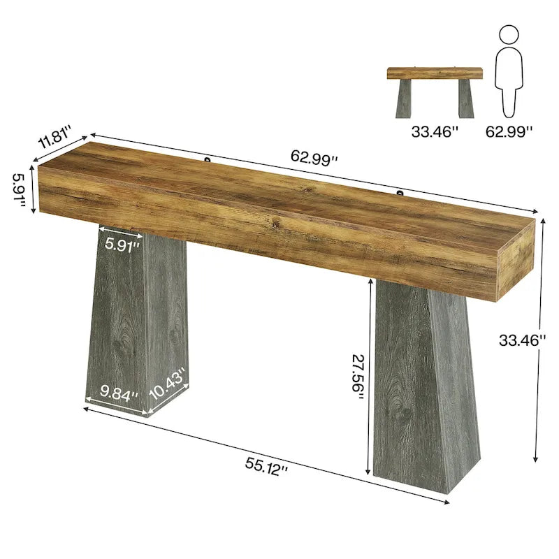 Farmhouse Entryway Table, 63-Inch Long Wooden Sofa Console Table