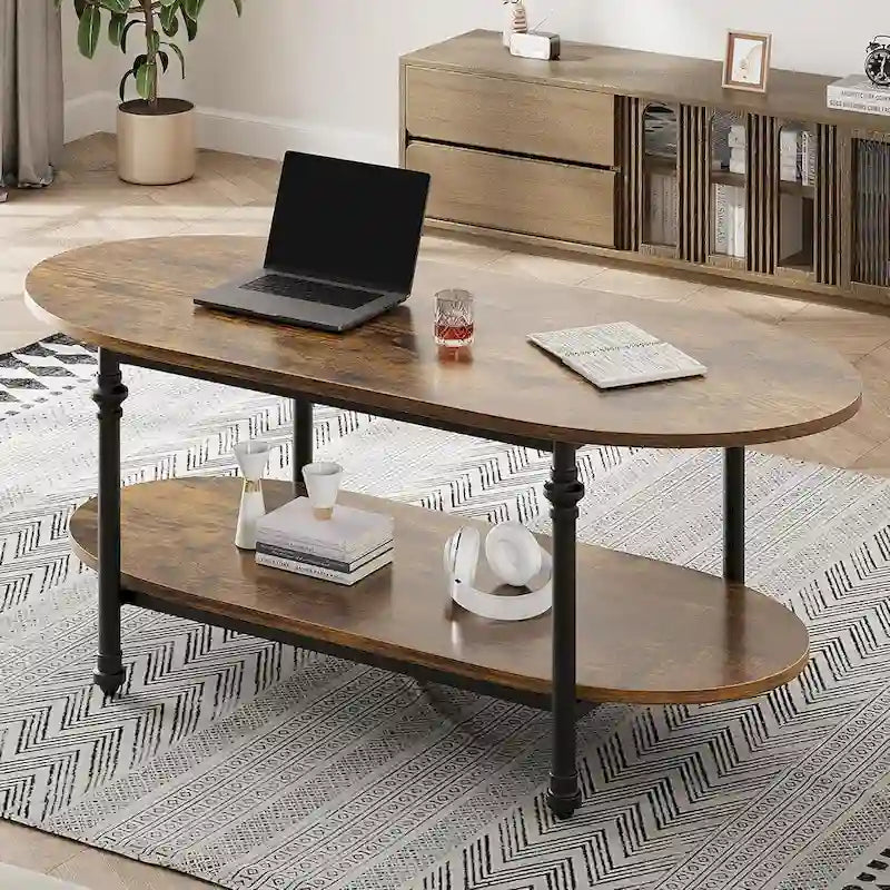 Oval Coffee Table Unique Tea Table 47.2 Mid Century Cocktail Table