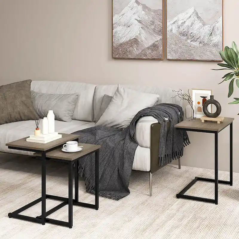 Gymax 3 Pcs Nesting Coffee End Table Set Stacking Side Nightstand
