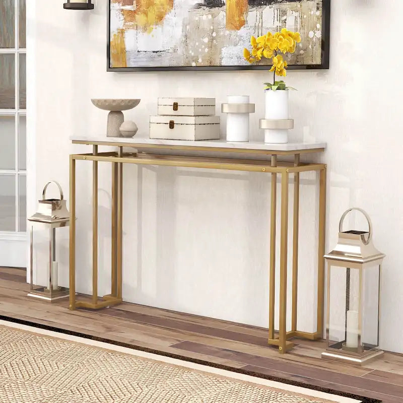 Costway Tavolo console moderno da ingresso con ripiano in finto marmo da 47 pollici - Vedi dettagli