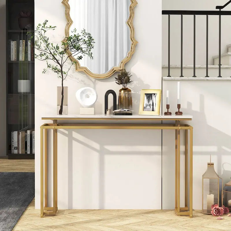 Costway Tavolo console moderno da ingresso con ripiano in finto marmo da 47 pollici - Vedi dettagli