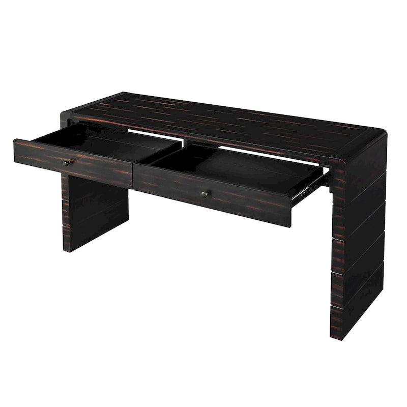 Curved Wooden Entryway Console Table with Storage, 2 Drawers, Rustic