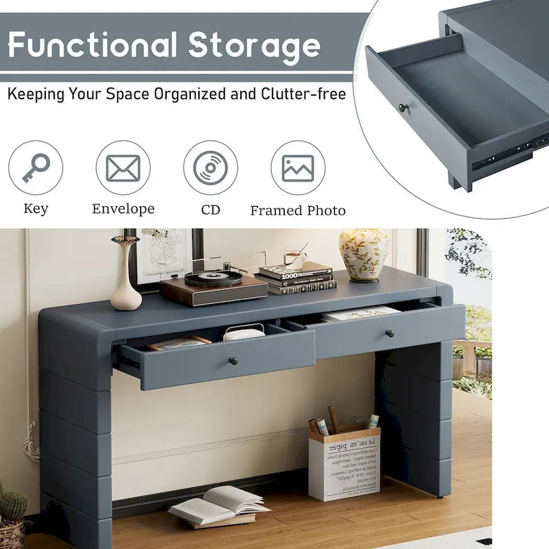 Curved Wooden Entryway Console Table with Storage, 2 Drawers, Rustic