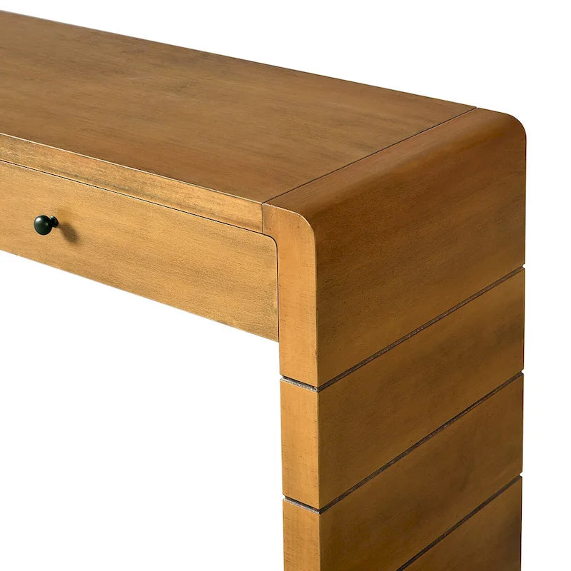Curved Wooden Entryway Console Table with Storage, 2 Drawers, Rustic