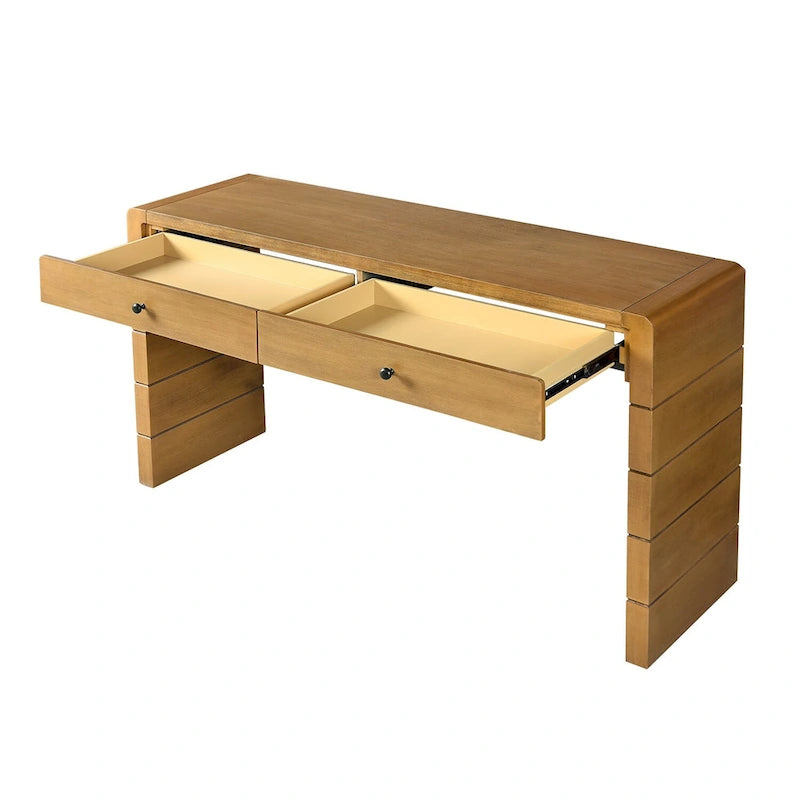 Curved Wooden Entryway Console Table with Storage, 2 Drawers, Rustic