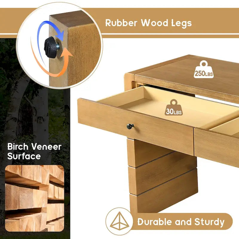 Curved Wooden Entryway Console Table with Storage, 2 Drawers, Rustic
