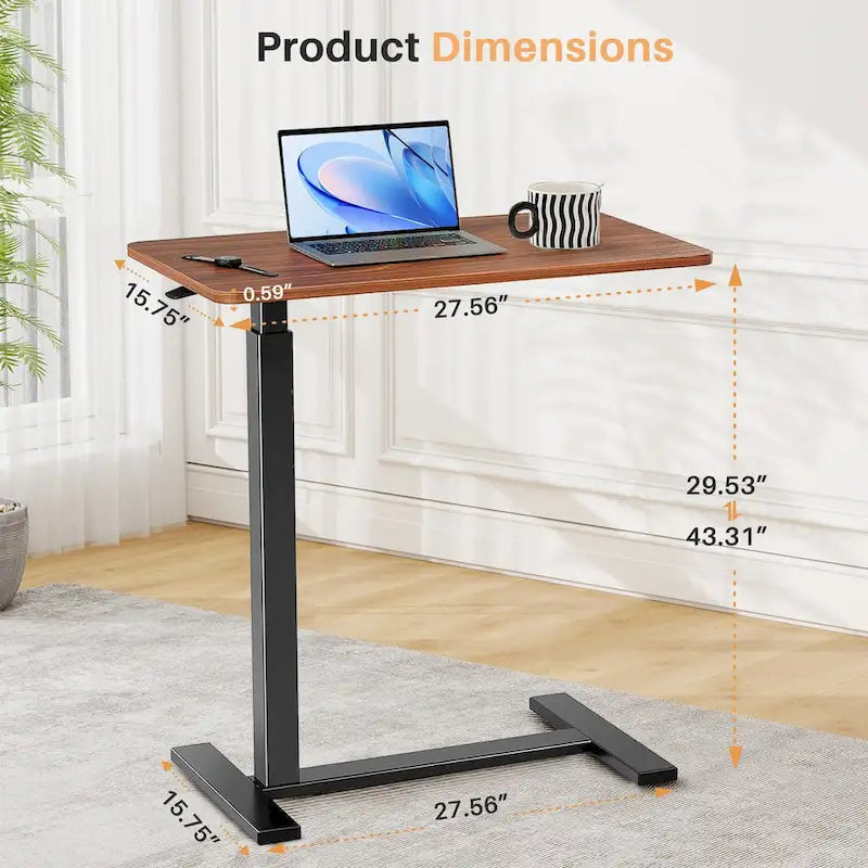 Scrivania bianca per laptop da 27,56 pollici con ruote, tavolo da letto regolabile in altezza, scrivania mobile per lavorare in piedi