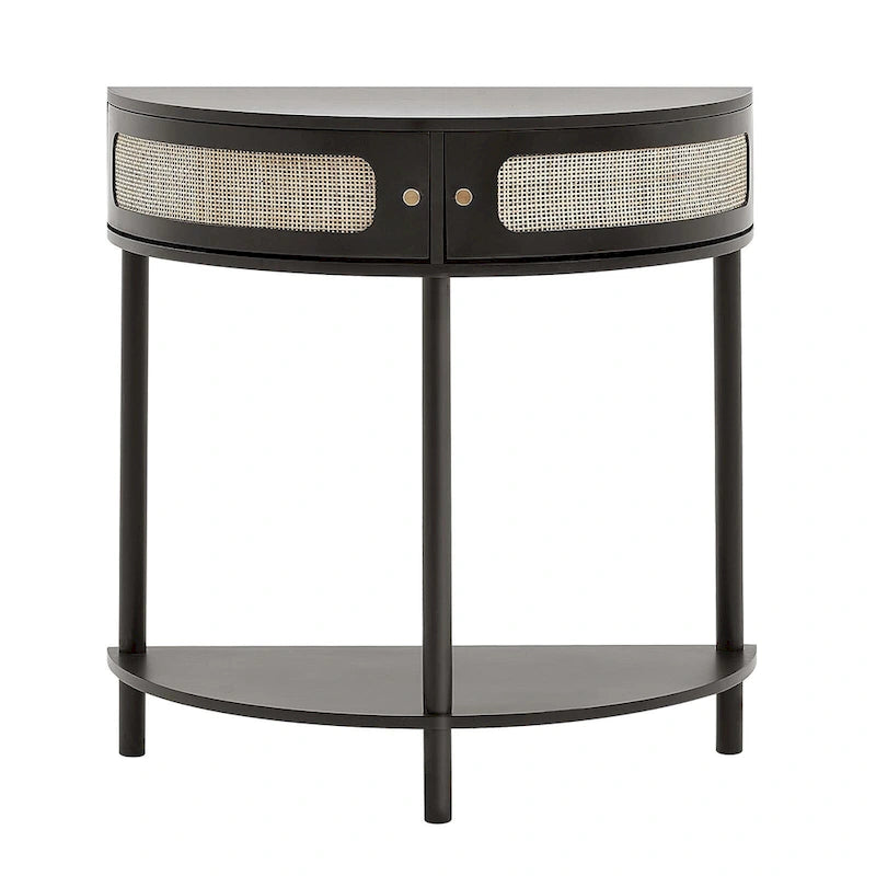 Consolle in Rattan Mezzaluna con Cassetti e Anta Scorrevole - 81 x 40 x 82 cm