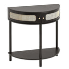 Consolle in Rattan Mezzaluna con Cassetti e Anta Scorrevole - 81 x 40 x 82 cm