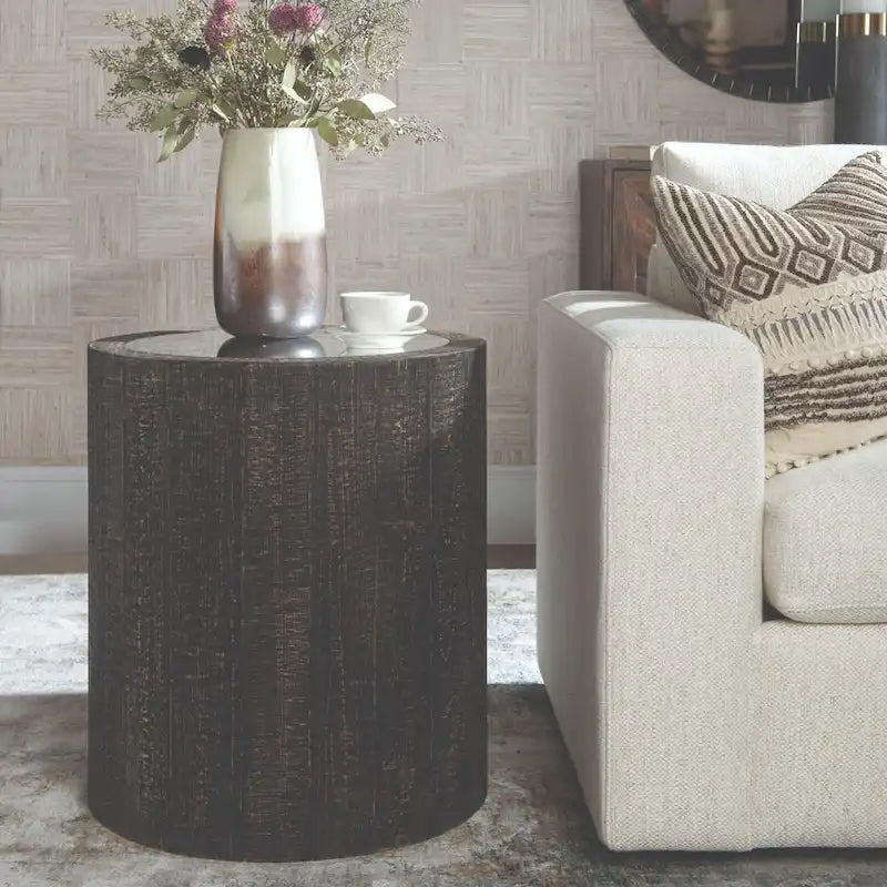 Tavolino d'appoggio con specchio, modello "Drum End Accent" - 25 - Nero