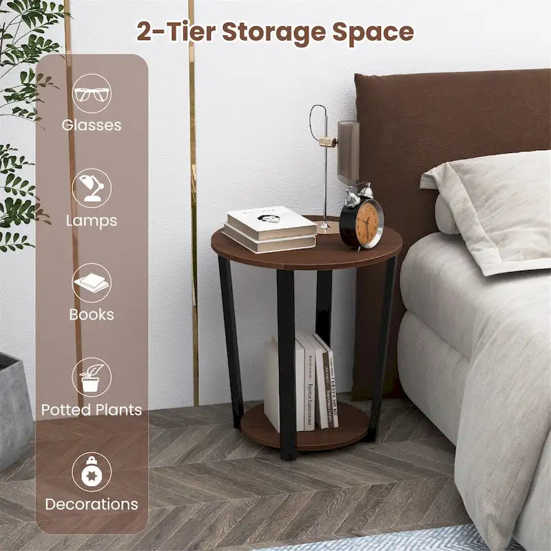 Gymax Industrial End Table Sofa Side Table Set ot 2 Nightstand w/