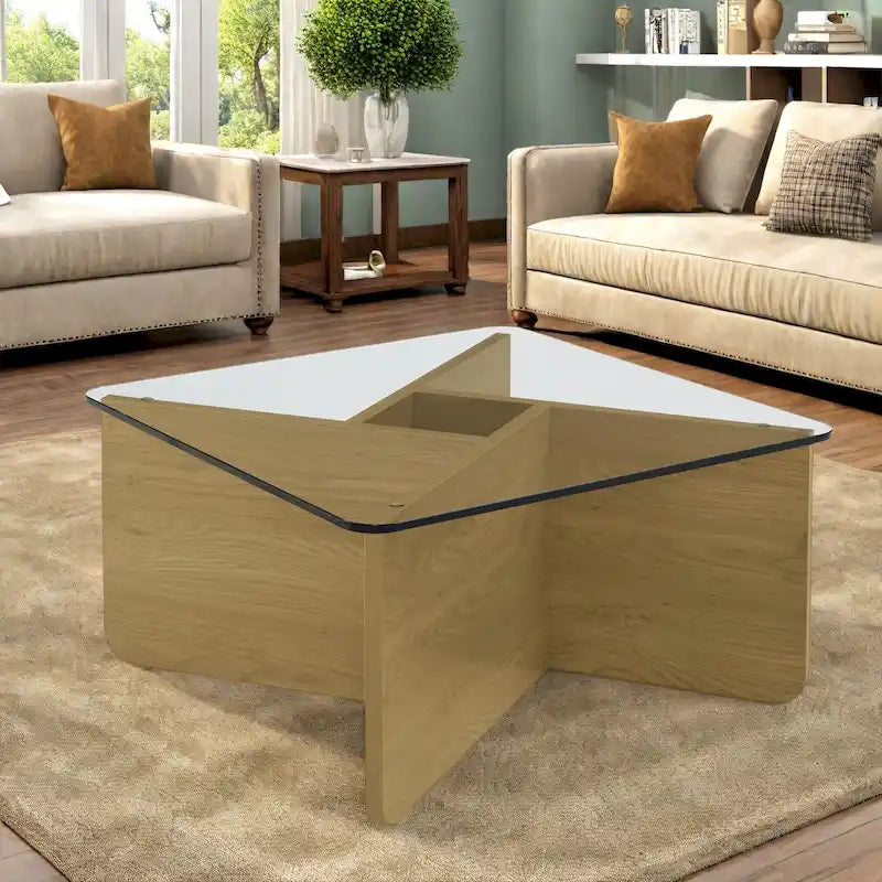 Tavolino moderno in MDF da 31,5" – Piano in vetro temperato e base in MDF per uso interno/esterno