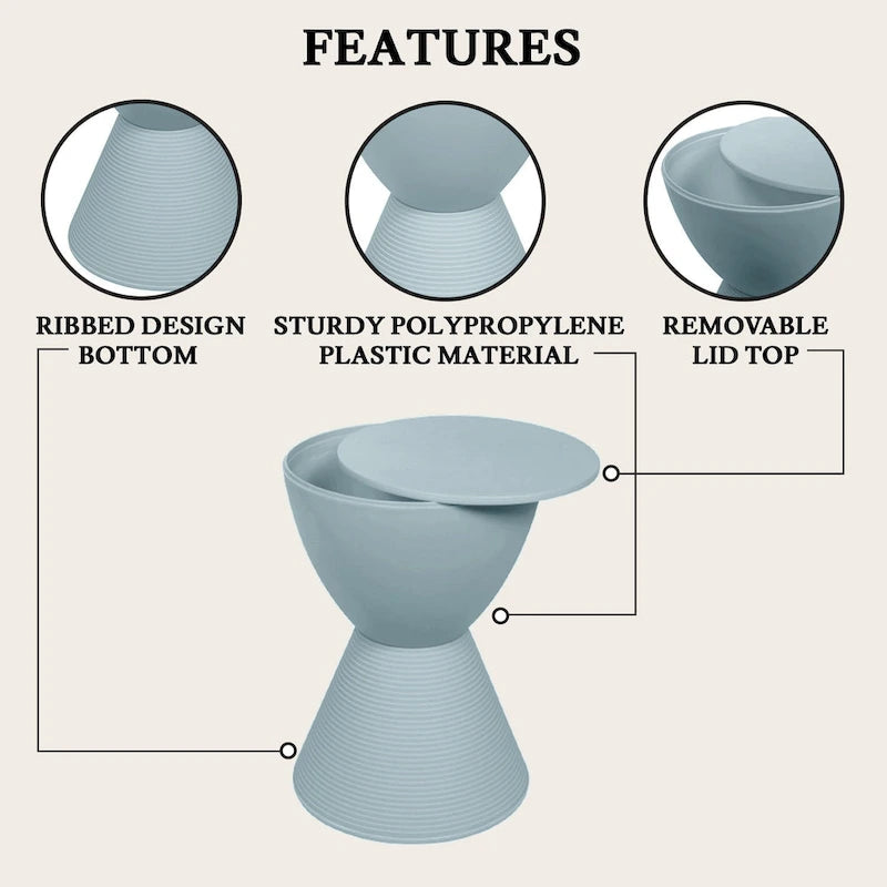 Boyd Round Side Table Ribbed Design Base Accent End Table with Removable Lid for Living Room & Bedroom