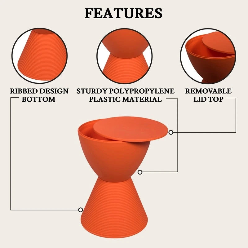 Boyd Round Side Table Ribbed Design Base Accent End Table with Removable Lid for Living Room & Bedroom