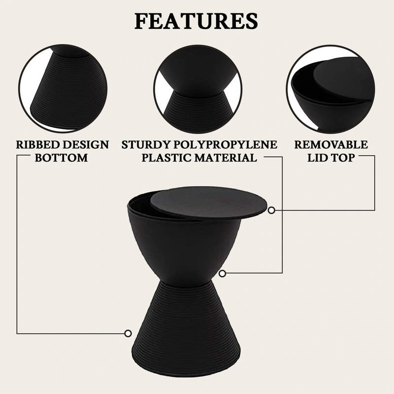 Boyd Round Side Table Ribbed Design Base Accent End Table with Removable Lid for Living Room & Bedroom