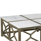 Tavolino da caffè Agas, piano quadrato da 40 pollici in vero marmo bianco, struttura geometrica in legno di mango grigio cenere sabbiato lavato