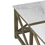 Tavolino da caffè Agas, piano quadrato da 40 pollici in vero marmo bianco, struttura geometrica in legno di mango grigio cenere sabbiato lavato