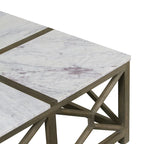 Tavolino da caffè Agas, piano quadrato da 40 pollici in vero marmo bianco, struttura geometrica in legno di mango grigio cenere sabbiato lavato