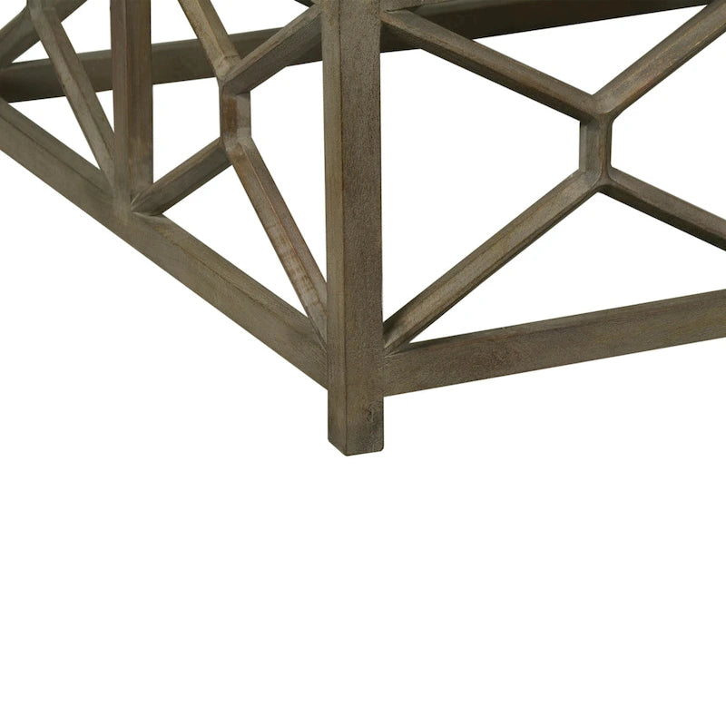 Tavolino da caffè Agas, piano quadrato da 40 pollici in vero marmo bianco, struttura geometrica in legno di mango grigio cenere sabbiato lavato