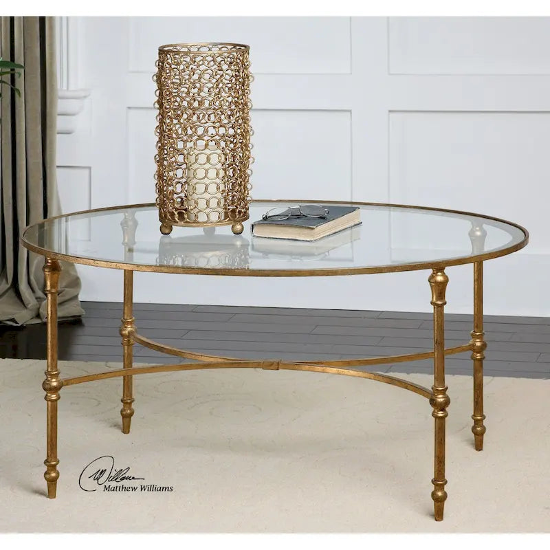 Tavolino da caffè Uttermost Vitya con piano in vetro e gambe in metallo