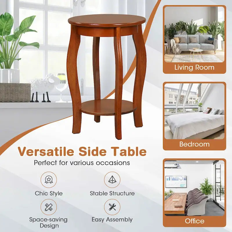 Gymax 2-Tier Round End Table Set of 2 Narrow Sofa Side Nightstand w/