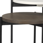 HomeRoots Set di Due Tavolini Nidi Rotondi in Legno Massello e Metallo, Marmo Marrone Bianco e Nero - 16' X '24' X '16
