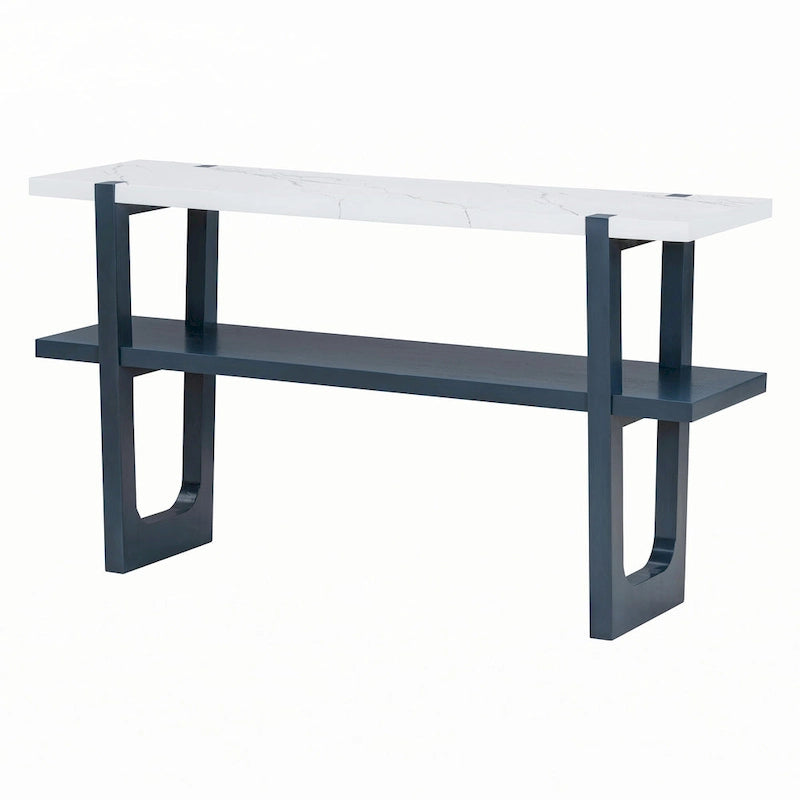 Consolle stretta con ripiano effetto marmo (blu scuro)
