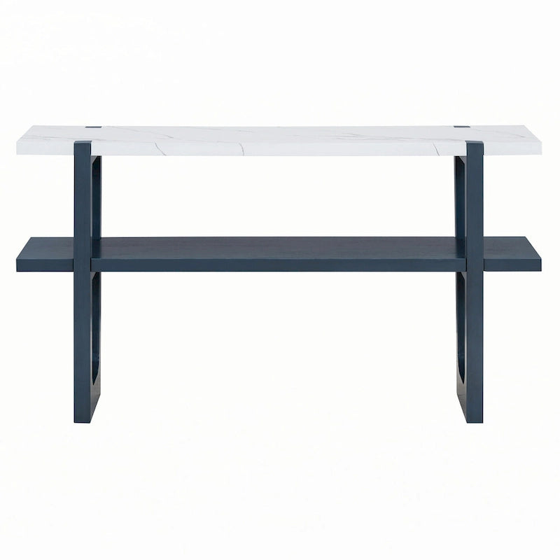 Consolle stretta con ripiano effetto marmo (blu scuro)