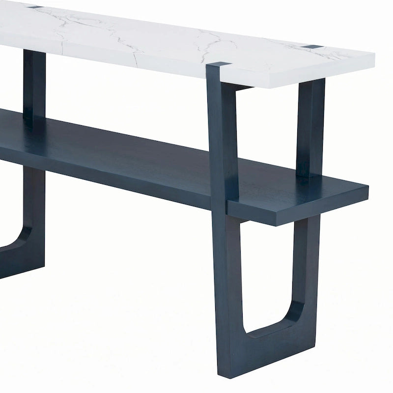 Consolle stretta con ripiano effetto marmo (blu scuro)