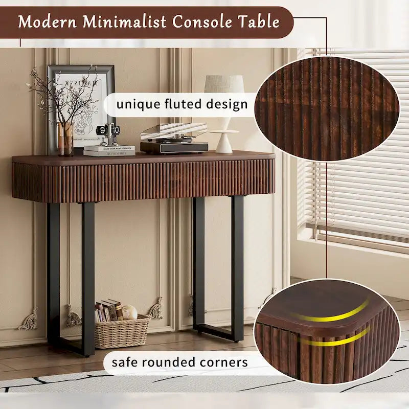 Consolle in Legno Massello con Design Scanalato, Miele e Nero