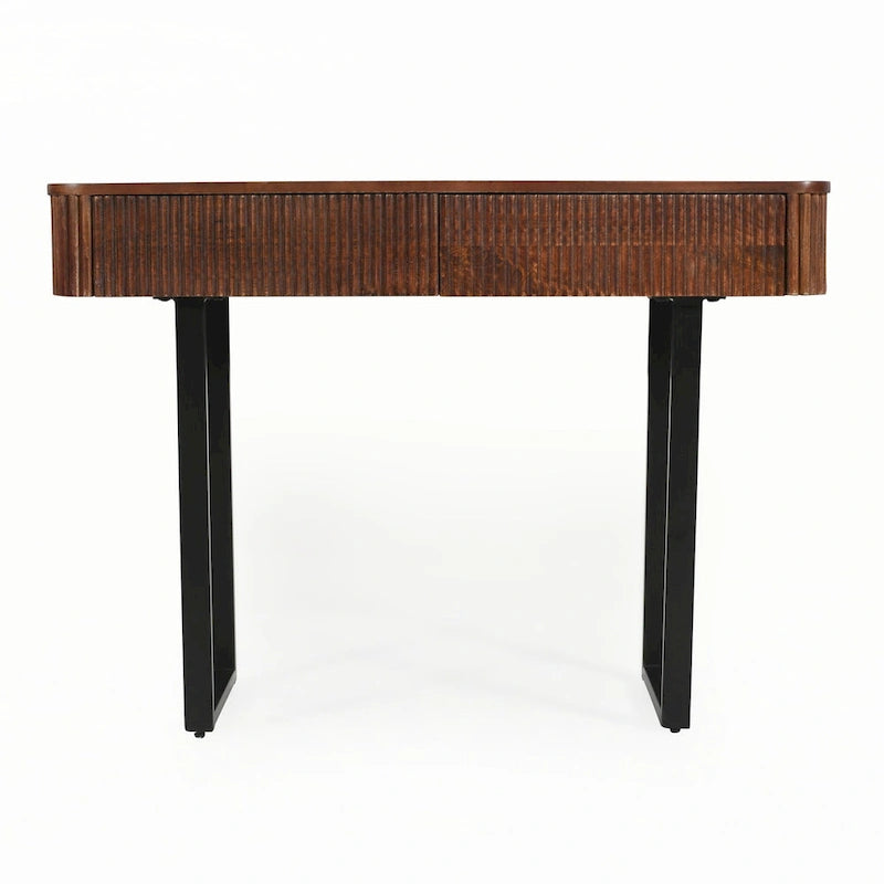 Consolle in Legno Massello con Design Scanalato, Miele e Nero