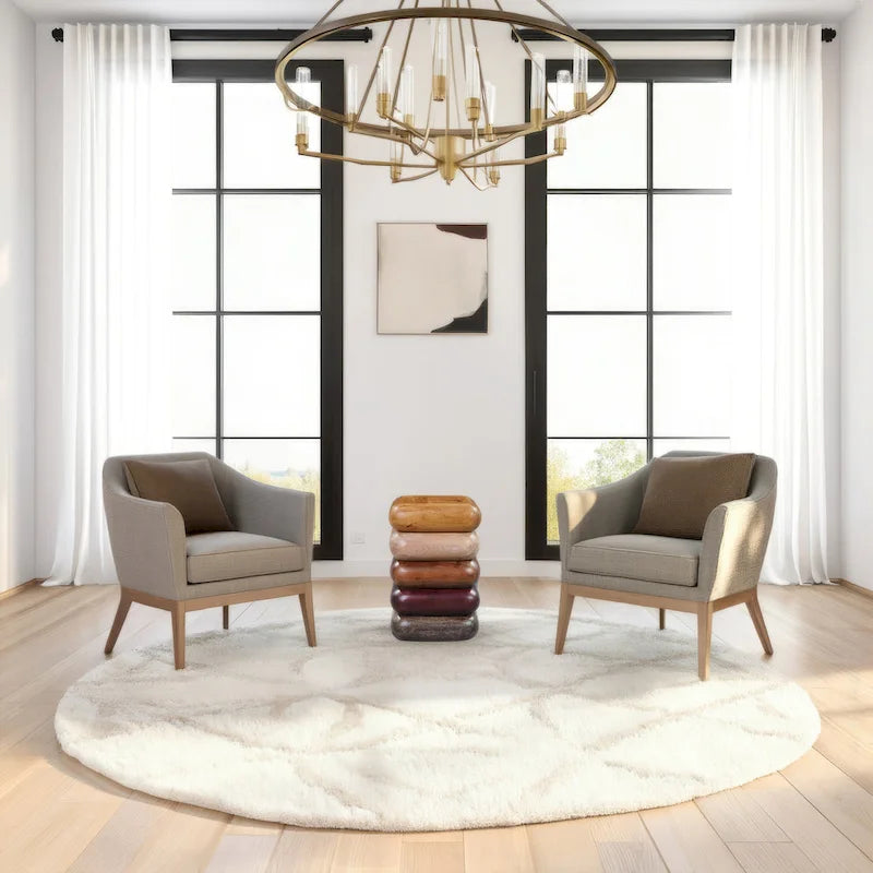 Tavolino da Salotto Zyra da 30 cm, Design Scolpito a Pila, Artigianato in Legno di Mango e Acacia, Marrone