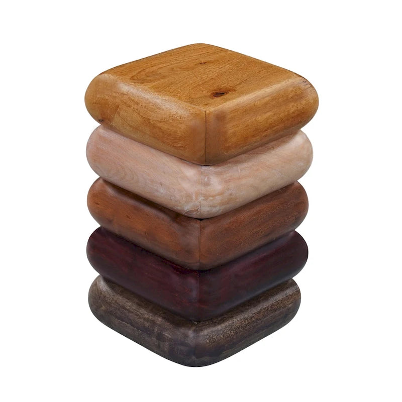 Tavolino da Salotto Zyra da 30 cm, Design Scolpito a Pila, Artigianato in Legno di Mango e Acacia, Marrone