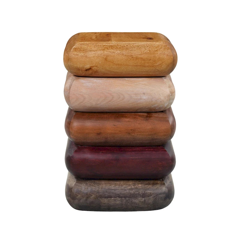 Tavolino da Salotto Zyra da 30 cm, Design Scolpito a Pila, Artigianato in Legno di Mango e Acacia, Marrone