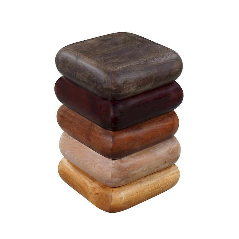 Tavolino da Salotto Zyra da 30 cm, Design Scolpito a Pila, Artigianato in Legno di Mango e Acacia, Marrone
