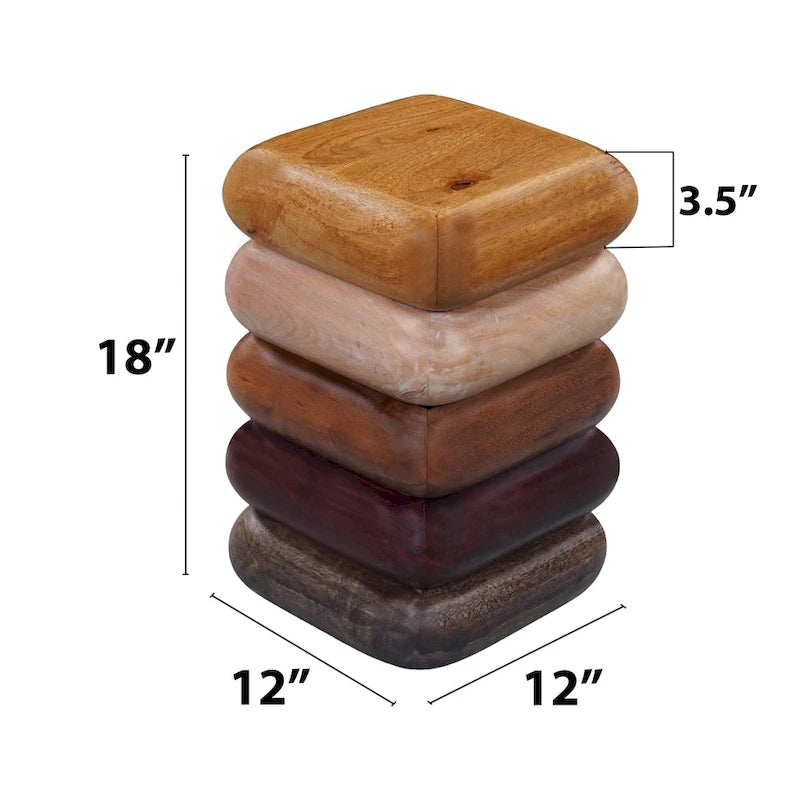 Tavolino da Salotto Zyra da 30 cm, Design Scolpito a Pila, Artigianato in Legno di Mango e Acacia, Marrone